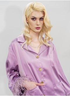 BITOLIA GALLERY Top and Pants Set Loungewear Taffeta Lavender Natural Feathers  - Image 5