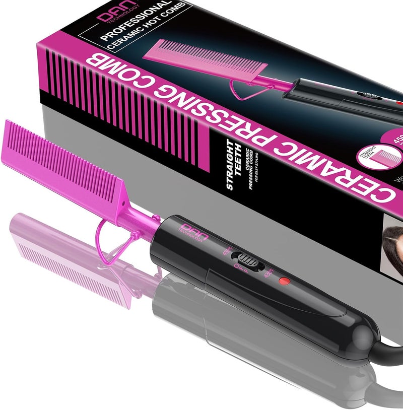 DAN Technology Dual Voltage Ceramic Hair Straightener and Styling Comb  For Lace Front Wigs Black Hair and More