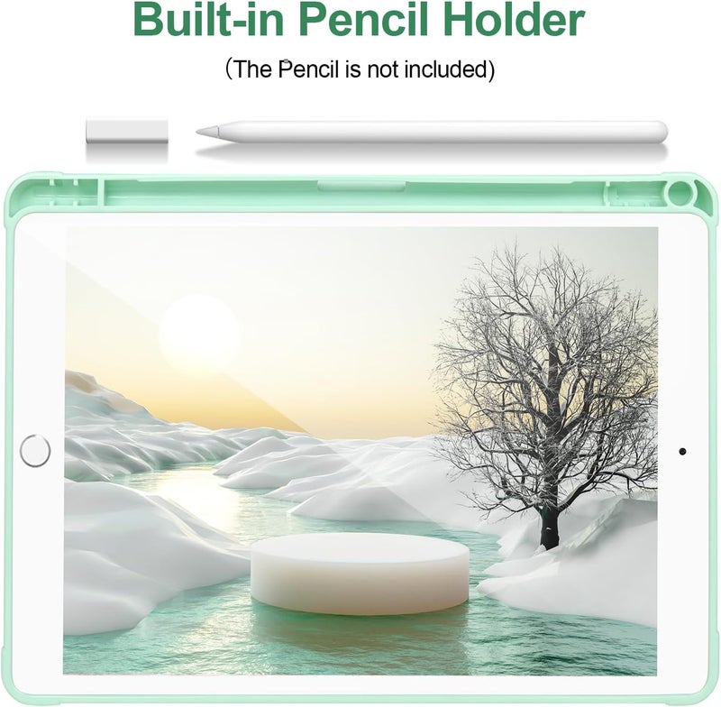APHBZGE Case Compatible with iPad 9/8/7th Generation 10.2’’2019/2018/2017,Case for iPad 10.2 inch, Shockproof Hard Shell Clear Cover with Pencil Holder,Tablet cover for iPad 10.2‘‘ with Auto Wake/Sleep,Green - Image 5
