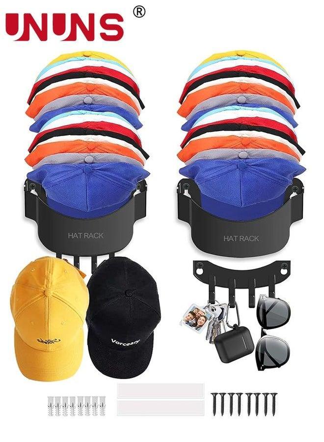 UNUNS Hat Rack For Wall,2 Pack Organizer Baseball,2 In 1 Baseball Cap With Hooks,Hold Up To 30 Caps,Hat Holder Storage Display Closet Bedroom Entryroom  - Image 1