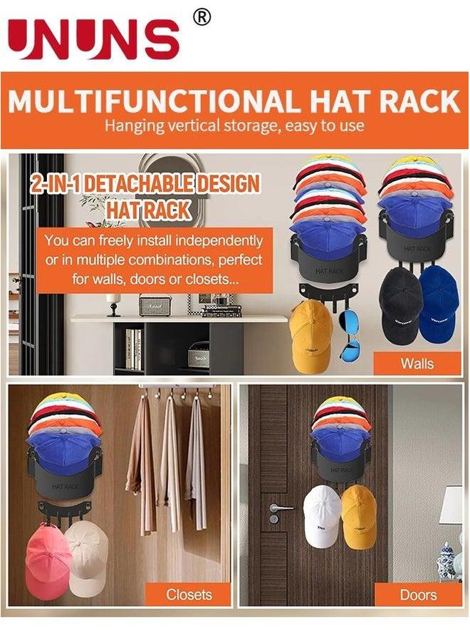UNUNS Hat Rack For Wall,2 Pack Organizer Baseball,2 In 1 Baseball Cap With Hooks,Hold Up To 30 Caps,Hat Holder Storage Display Closet Bedroom Entryroom  - Image 3