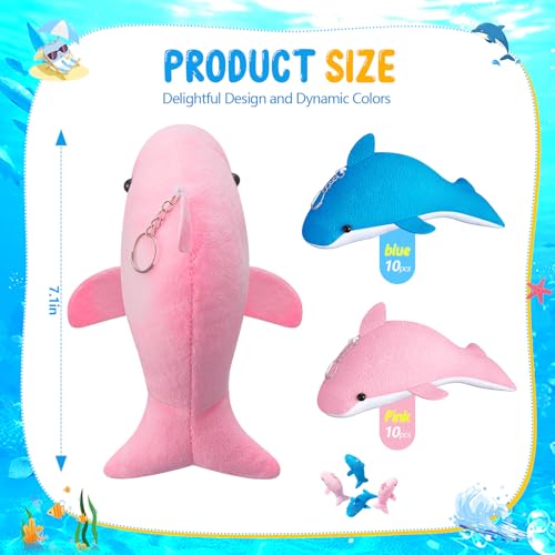 Arrowbash 20 Pcs Plush Dolphin Toys 71 Dolphin Plush Stuffed Animal Dolphin Keychain Soft Decorative Dolphin Charm Keyring for Ocean Life Party Favors Accessory Baby Shower Decor - Image 5
