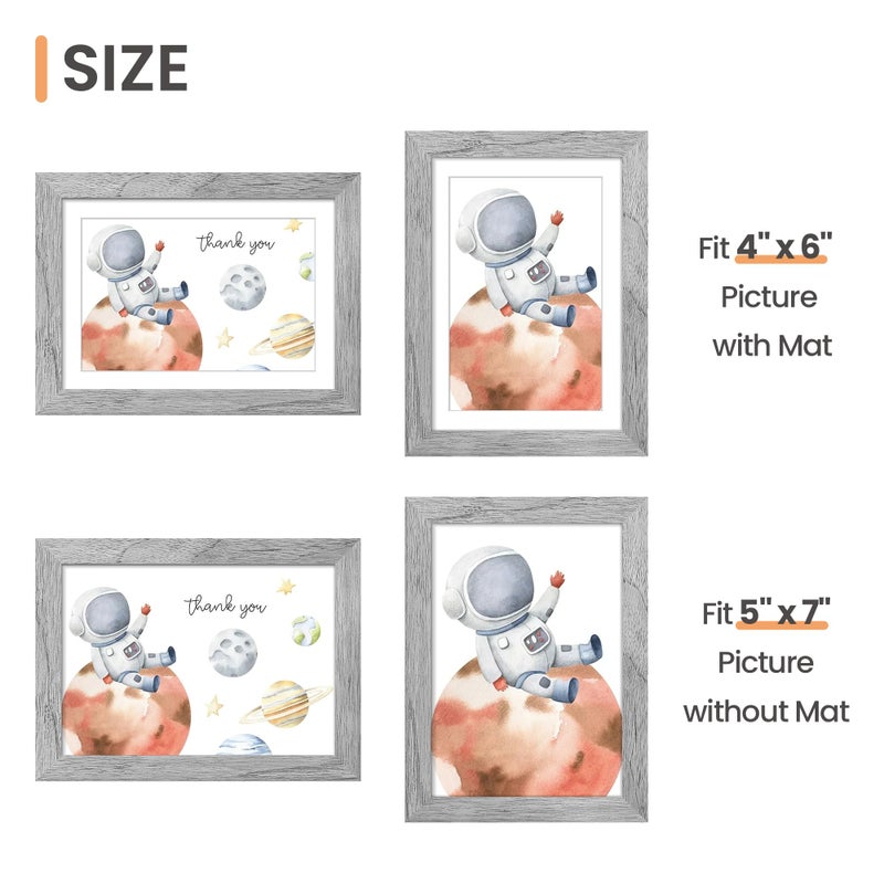 أبس سيمبلز upsimples 5x7 صورة إطار الصورة صور 4x6 مع حصيرة أو 5 × 7 بدون إطارات صور معلقة الجدار رمادي 1 حزمة - Image 3