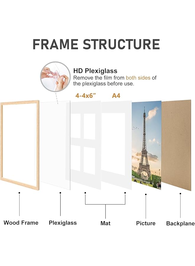 إيروريكس إطار صورة شهادة مقاس 30 × 40 سم، إطار صورة من خشب البلوط مع حامل لإطار ملصق مطبوع مقاس A4 أو 4 × 6 مع زجاج شبكي للعرض على الحائط، مجموعة من قطعتين - Image 3