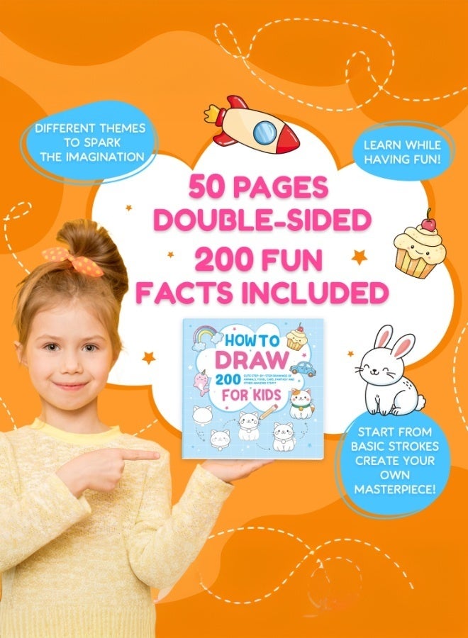 tangs 200 Cute Step by Step Drawing Book for Kids – Learn to Draw Animals, Food, Cars, Fantasy & More – How to Draw Activity Book for Children Ages 4-8 - Image 2