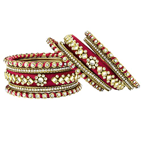 Peora Women Velvet Matching Fancy Silk Thread Red White Chuda/Chura Bangle Set(Size 2.8) - Image 3