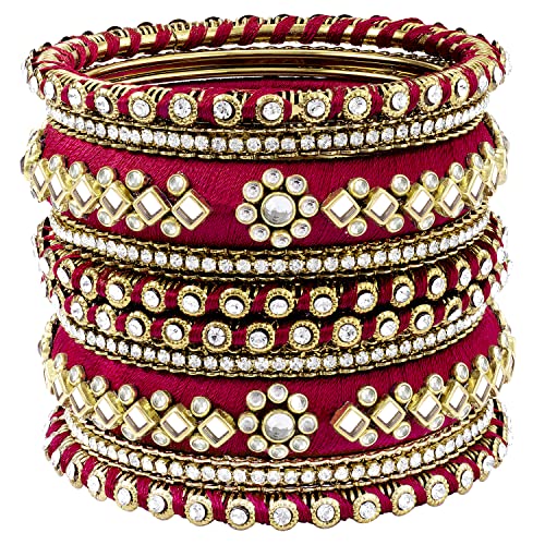 Peora Women Velvet Matching Fancy Silk Thread Red White Chuda/Chura Bangle Set(Size 2.8) - Image 1