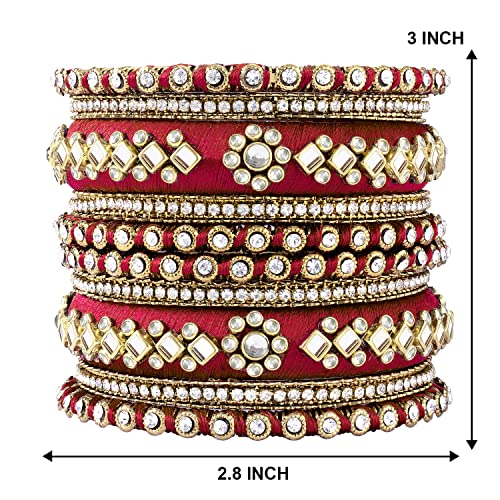 Peora Women Velvet Matching Fancy Silk Thread Red White Chuda/Chura Bangle Set(Size 2.8) - Image 5