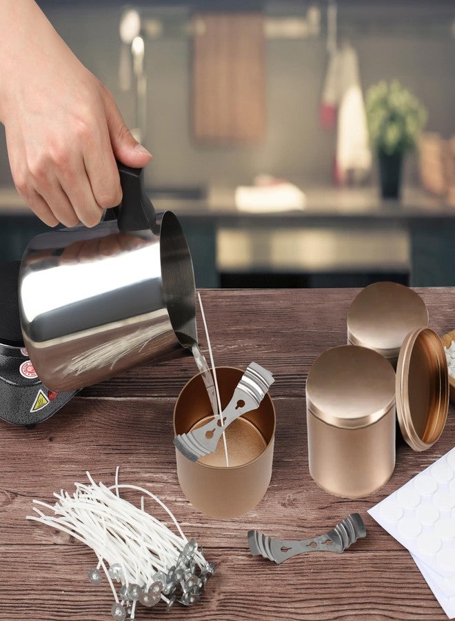 BBAXI علب شموع ذهبية وردية 24 قطعة سعة 4 أونصات، علب شموع فارغة مع أغطية لصنع الشموع بنفسك، برطمانات شموع ذهبية وردية غير لامعة لصنع الشموع، حاويات معدنية فارغة لصنع الشموع - Image 5