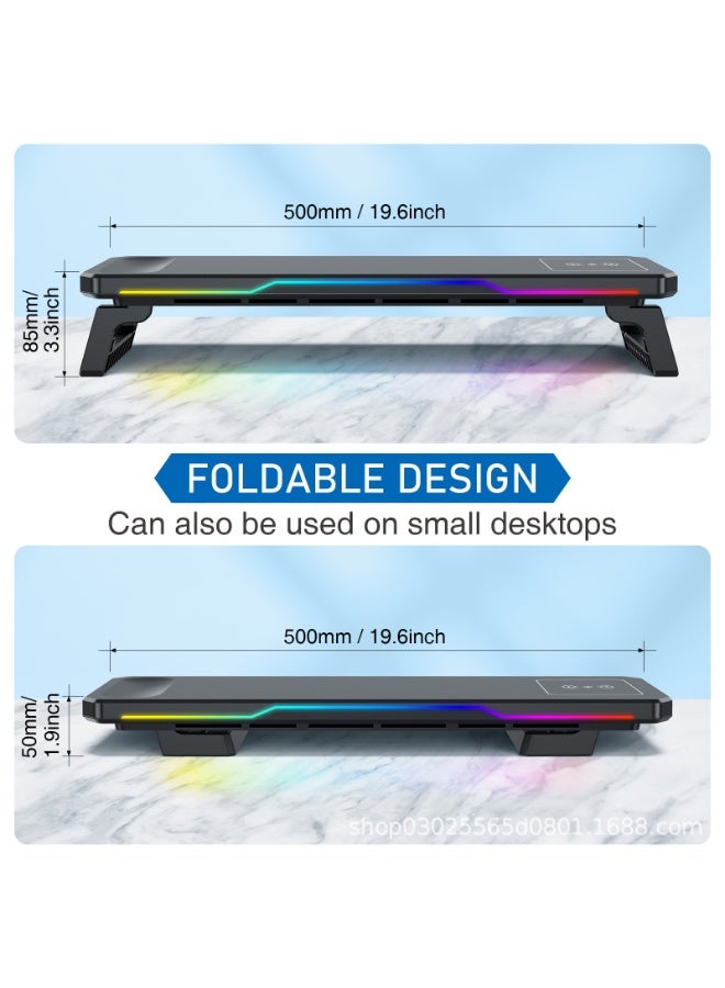 RGB Monitor Riser, PC Stand, Desktop Laptop Stand Riser, Computer Stand with RGB Light and Wireless Charging  - Image 5