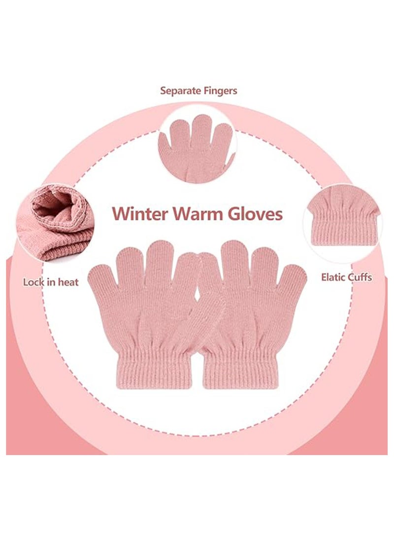 Kids Winter Beanie Hat Scarf Gloves Set for 2-6 Years Old, Toddler Winter Knit Hat Gloves Neck Warmer with Fleece Lined, Tender Pink