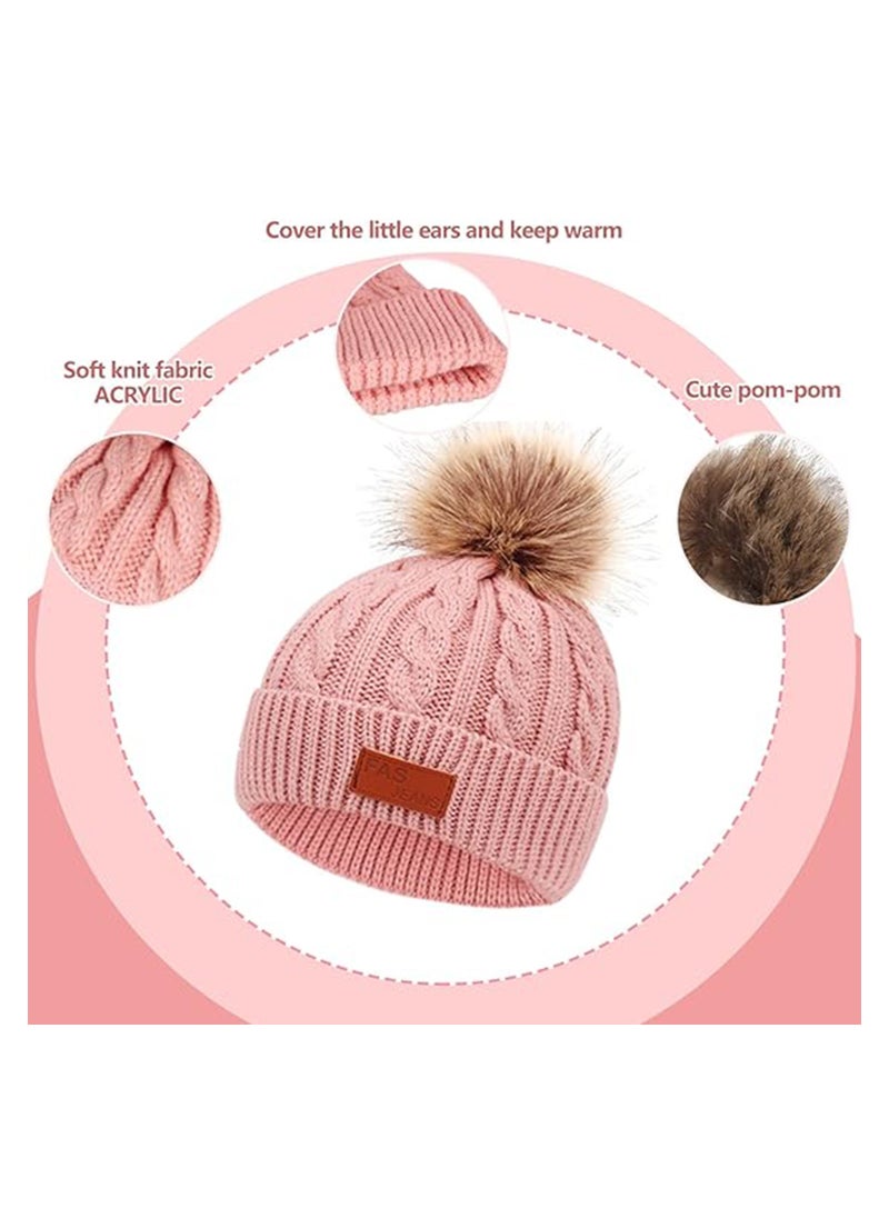 Kids Winter Beanie Hat Scarf Gloves Set for 2-6 Years Old, Toddler Winter Knit Hat Gloves Neck Warmer with Fleece Lined, Tender Pink