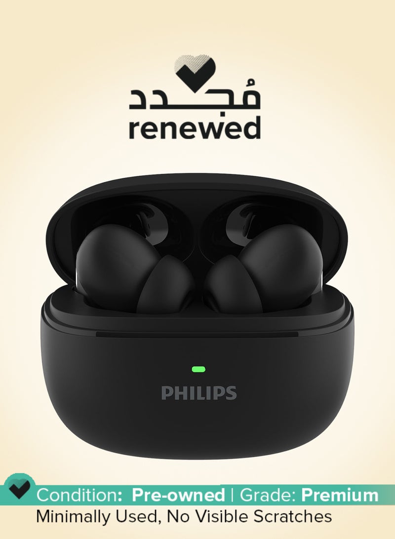 Philips Renewed - TAT1150BK/94 Premium Wireless Earbuds with ANC, Quad Mic ENC, Up to 55 Hr Playtime,13mm Neodymium Drivers,Multipoint, ergonomically Designed,IPX5 Water Resistance,Fast Charging (Deep Black) DEEP BLACK - Image 1
