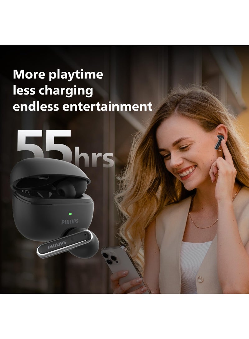 Philips Renewed - TAT1150BK/94 Premium Wireless Earbuds with ANC, Quad Mic ENC, Up to 55 Hr Playtime,13mm Neodymium Drivers,Multipoint, ergonomically Designed,IPX5 Water Resistance,Fast Charging (Deep Black) DEEP BLACK - Image 5