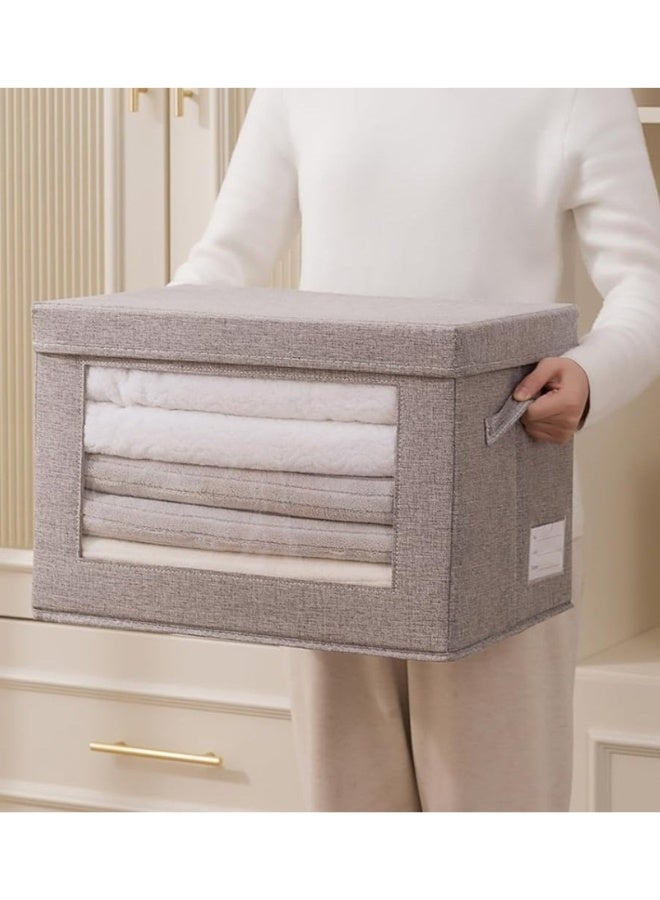 هابي هوم صندوق تخزين ملابس بإطار قوي قابل للطي – حاوية تنظيم خزانة مع مقبض معزز ونافذة شفافة – منظم ملابس وأغطية وبطاطين مصنوع من قماش غير منسوج قابل للتنفس – مثالي لغرفة النوم، الدولاب، تحت السرير وتخزين الملابس الموسمية – مقاس 40×25×25 سم - Image 1