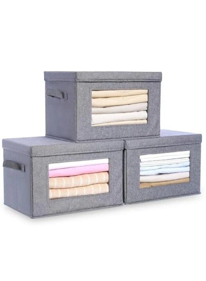 هابي هوم صندوق تخزين ملابس بإطار قوي قابل للطي – حاوية تنظيم خزانة مع مقبض معزز ونافذة شفافة – منظم ملابس وأغطية وبطاطين مصنوع من قماش غير منسوج قابل للتنفس – مثالي لغرفة النوم، الدولاب، تحت السرير وتخزين الملابس الموسمية – مقاس 40×25×25 سم - Image 3