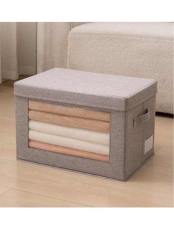 هابي هوم صندوق تخزين ملابس بإطار قوي قابل للطي – حاوية تنظيم خزانة مع مقبض معزز ونافذة شفافة – منظم ملابس وأغطية وبطاطين مصنوع من قماش غير منسوج قابل للتنفس – مثالي لغرفة النوم، الدولاب، تحت السرير وتخزين الملابس الموسمية – مقاس 40×25×25 سم - Image 2