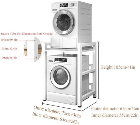 OGFC 46459 Washing Machine Storage Rack, Height Adjustable Dryer Rack with Washing Machine and Dryer Storage Rack, Space Saving with Load Capacity - Black frame with White top - Image 5