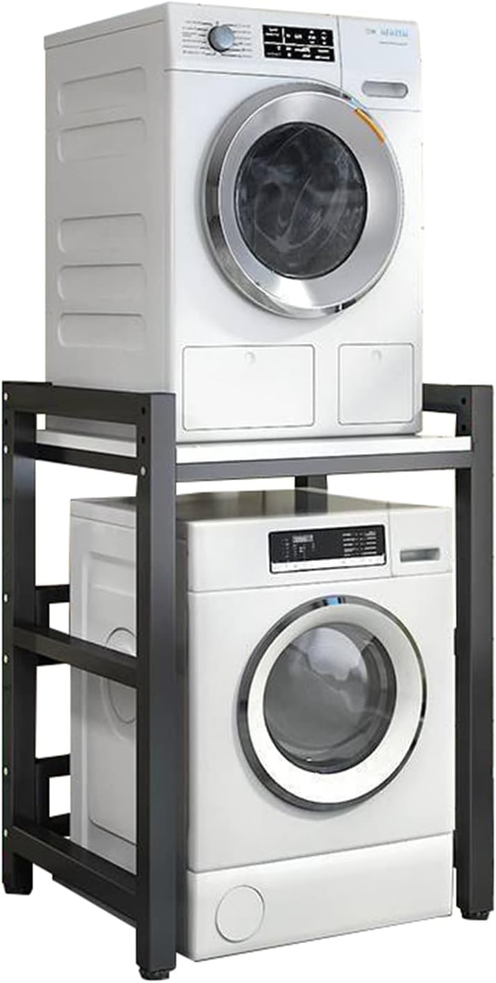 OGFC 46459 Washing Machine Storage Rack, Height Adjustable Dryer Rack with Washing Machine and Dryer Storage Rack, Space Saving with Load Capacity - Black frame with White top - Image 3