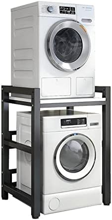 OGFC 46459 Washing Machine Storage Rack, Height Adjustable Dryer Rack with Washing Machine and Dryer Storage Rack, Space Saving with Load Capacity - Black frame with White top - Image 1
