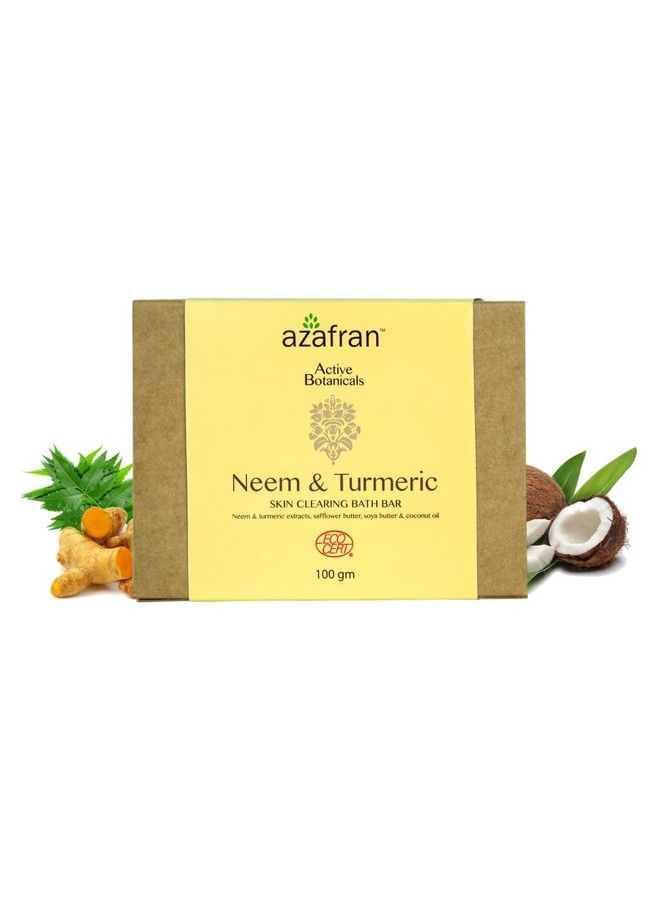 azafran Neem & Turmeric Skin Clearing Bath Bar 100Gm ; Handmade Soap For Deep Cleansing Organic Safflower And Moisturizing Soya Butter With A Blend Of Coconut Oil - Image 2