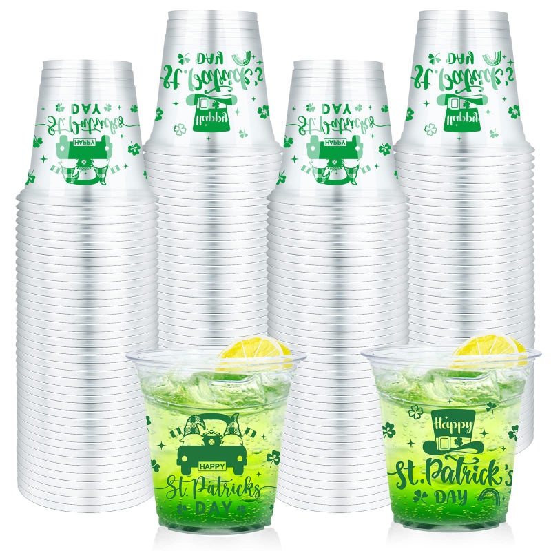 Meanplan 80 قطعة أكواب شيمروك ليوم سانت باتريك أكواب بلاستيكية شفافة قابلة للتصرف لحفلات المنزل شرب الأخضر المحظوظ سعيد يوم سانت باتريك زينة الحفلات للأكواب للبيرة والمشروبات وآيس كريم والوجبات الخفيفة والقهوة (12 أونصة) - Image 1