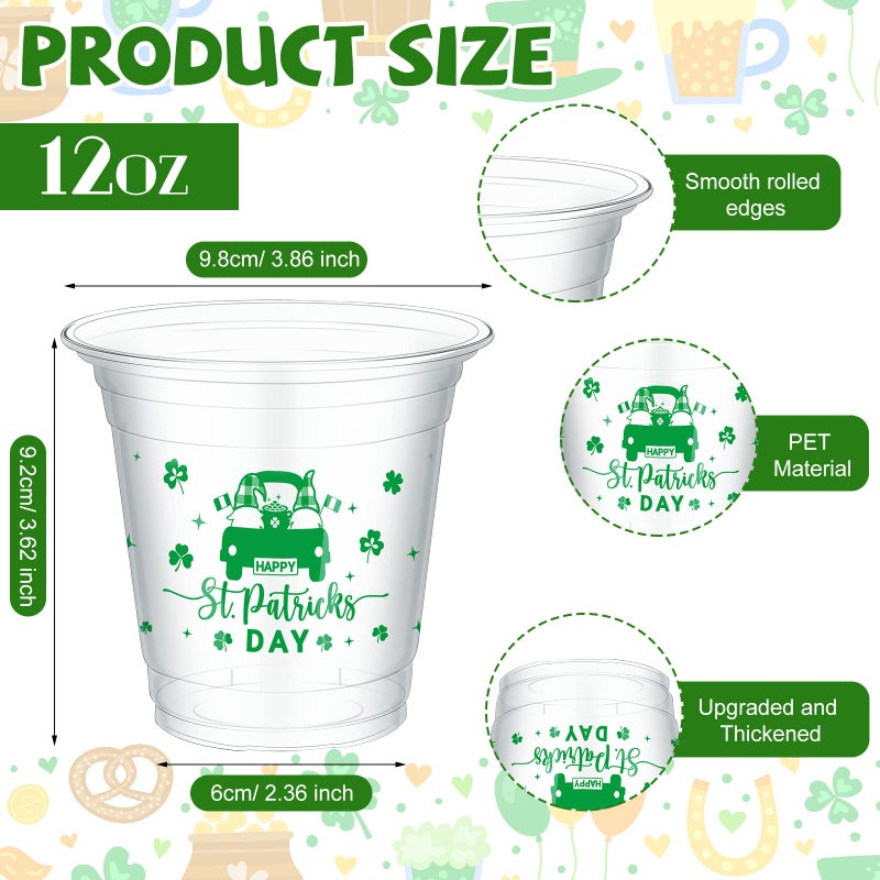 Meanplan 80 قطعة أكواب شيمروك ليوم سانت باتريك أكواب بلاستيكية شفافة قابلة للتصرف لحفلات المنزل شرب الأخضر المحظوظ سعيد يوم سانت باتريك زينة الحفلات للأكواب للبيرة والمشروبات وآيس كريم والوجبات الخفيفة والقهوة (12 أونصة) - Image 3