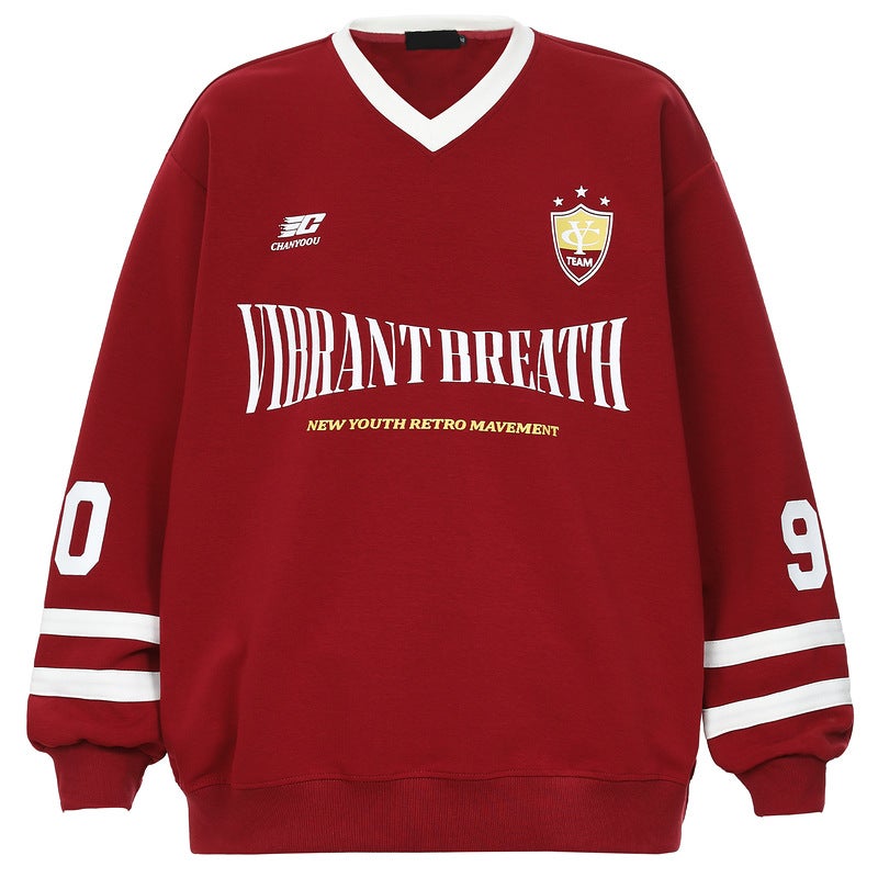 Vintage American Football Sweatshirt Unisex Loose Top Outerwear Red