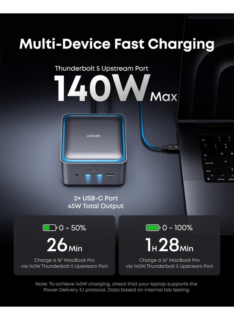 Anker Prime TB5 Docking Station, 14 Ports Thunderbolt 5 Docking Station with 140W Max Charging, 120Gbps Max Transfer, Ambient LED Lighting, Cooling System, Up to 8K Display for Thunderbolt 5/4 Laptops - Image 3