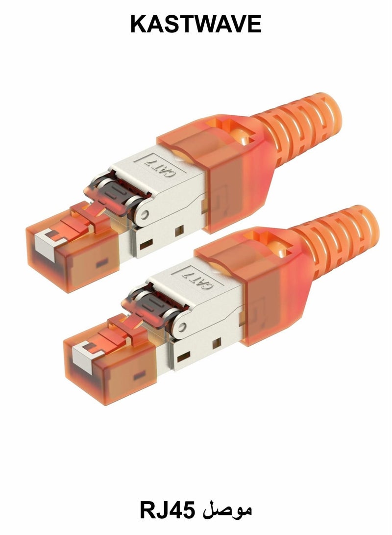 KASTWAVE RJ45 Cat7 Connector, Tool-Free Toolless RJ45 Termination Plug Reusable Shielded for Ethernet Cables 10Gbps POE (2 Pack) - Image 1