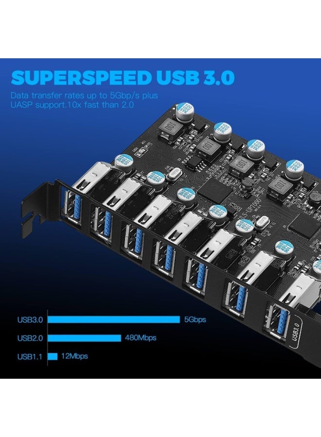 PCIe USB 3.0 Expansion Card 7-Port High Speed Internal Hub Adapter for Desktop PC USB 3.0 PCI Express Expansion Card - Image 2