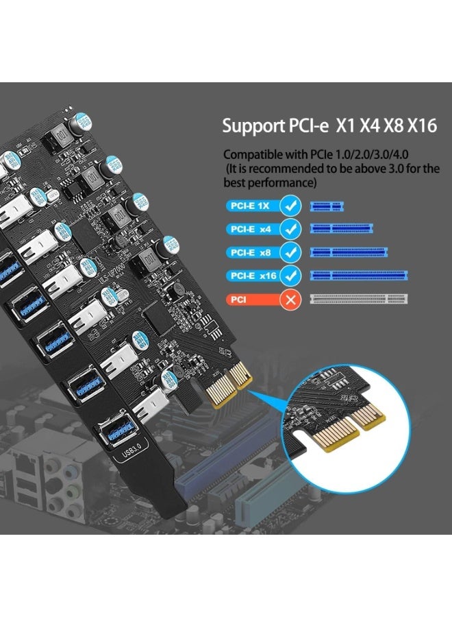 PCIe USB 3.0 Expansion Card 7-Port High Speed Internal Hub Adapter for Desktop PC USB 3.0 PCI Express Expansion Card - Image 3