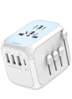 Necomi Worldwide Travel Adapter with USB C and USB A Port, All-in-one Universal Plug Adapter latest self-resetting fuse International Power Adapter with 3 USB And 1 Type-C for USA EU UK AUS （White）  - Image 5
