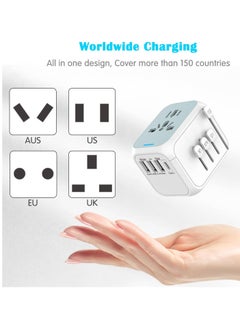 Necomi Worldwide Travel Adapter with USB C and USB A Port, All-in-one Universal Plug Adapter latest self-resetting fuse International Power Adapter with 3 USB And 1 Type-C for USA EU UK AUS （White）  - Image 1