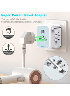 Necomi Worldwide Travel Adapter with USB C and USB A Port, All-in-one Universal Plug Adapter latest self-resetting fuse International Power Adapter with 3 USB And 1 Type-C for USA EU UK AUS （White）  - Image 4