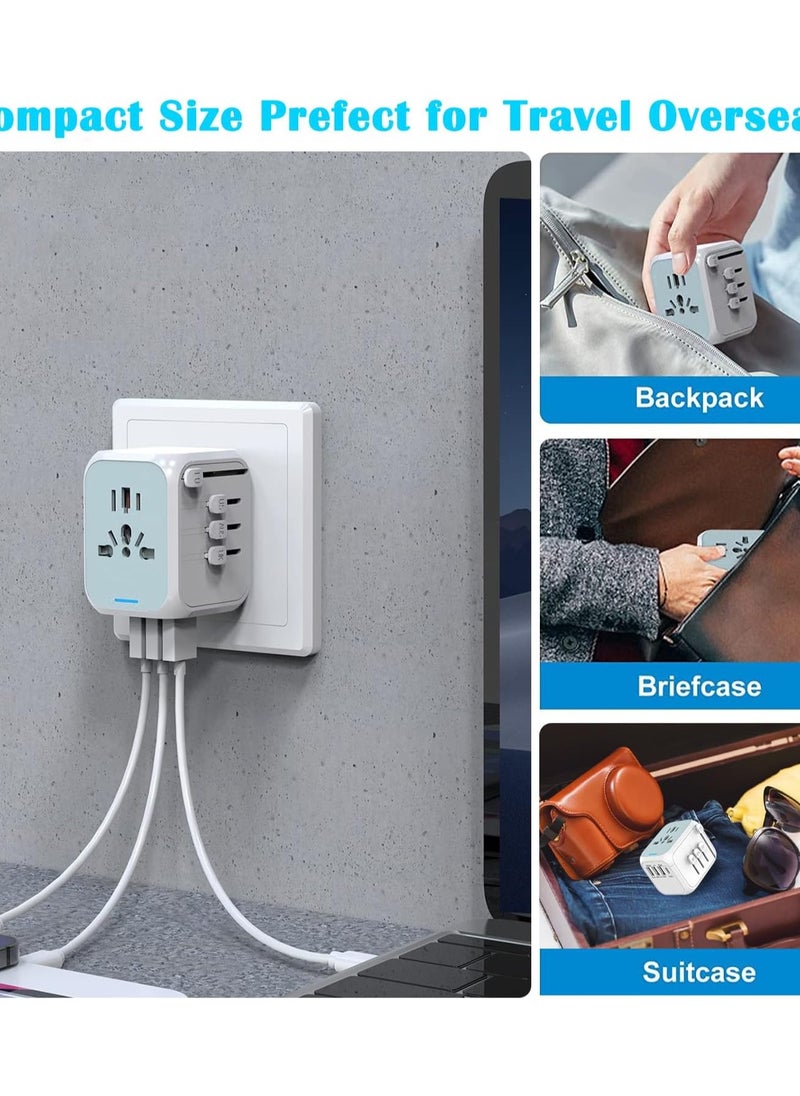 Necomi Worldwide Travel Adapter with USB C and USB A Port, All-in-one Universal Plug Adapter latest self-resetting fuse International Power Adapter with 3 USB And 1 Type-C for USA EU UK AUS （White）  - Image 3