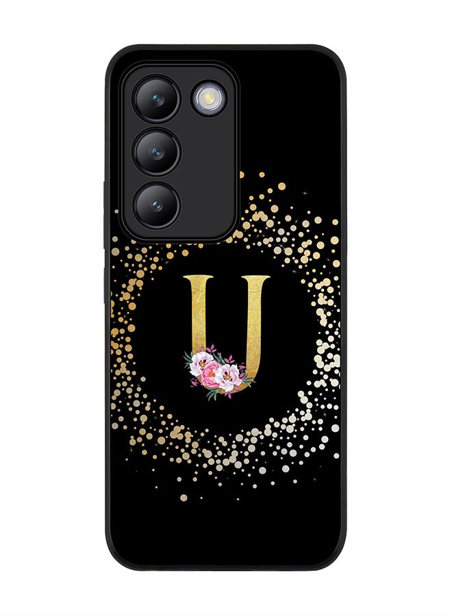 Stylizedd Rugged Black edge case for Vivo V30 Lite 5G, Slim fit Flexible Cover -  Custom Monogram Initial Letter Floral Pattern Alphabet - U ( Black ) - Image 1