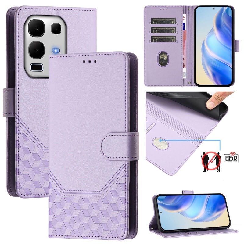 HuHa Case Cover For Infinix Note 50s Honeycomb Embossing RFID Leather Phone Case(Light Purple) - Image 1