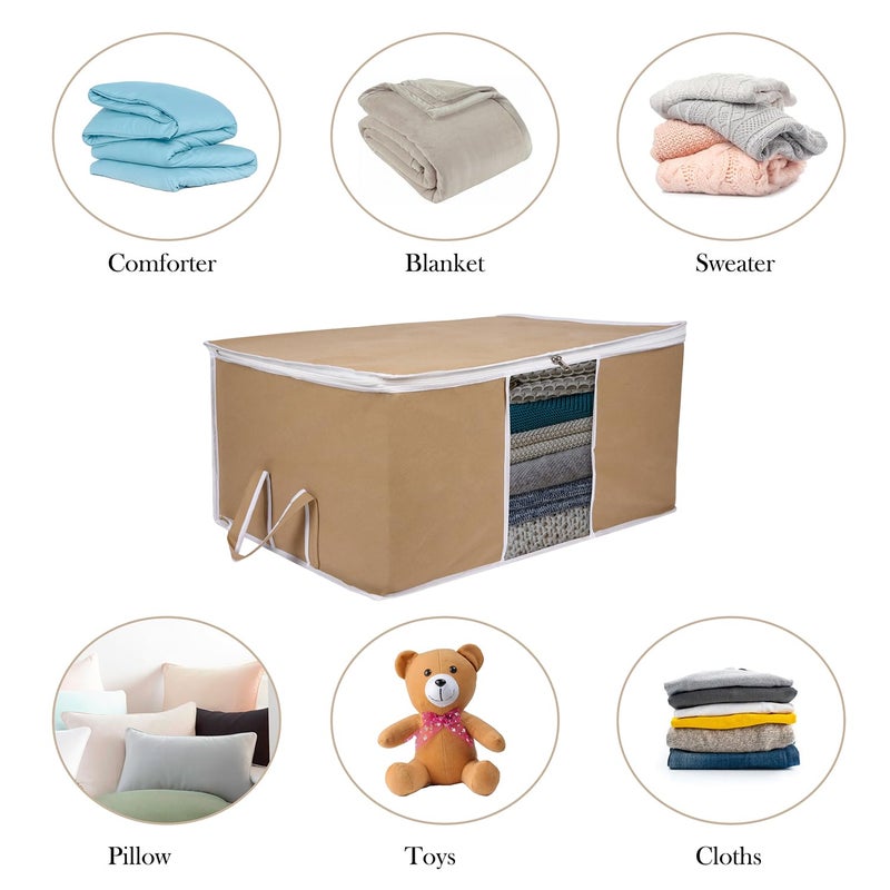 Kuber Industries Kuber Industries Underbed Storage Bag Plain White Border Blanket Cover with Clear Window Zipper Closure Handle Cloth Organizer Large Pack of 2 Brown - Image 5