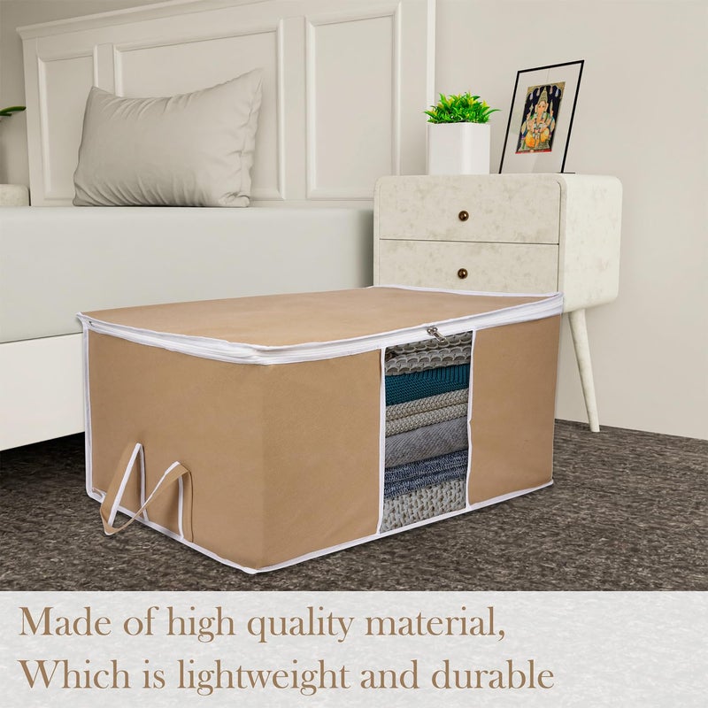 Kuber Industries Kuber Industries Underbed Storage Bag Plain White Border Blanket Cover with Clear Window Zipper Closure Handle Cloth Organizer Large Pack of 2 Brown - Image 2