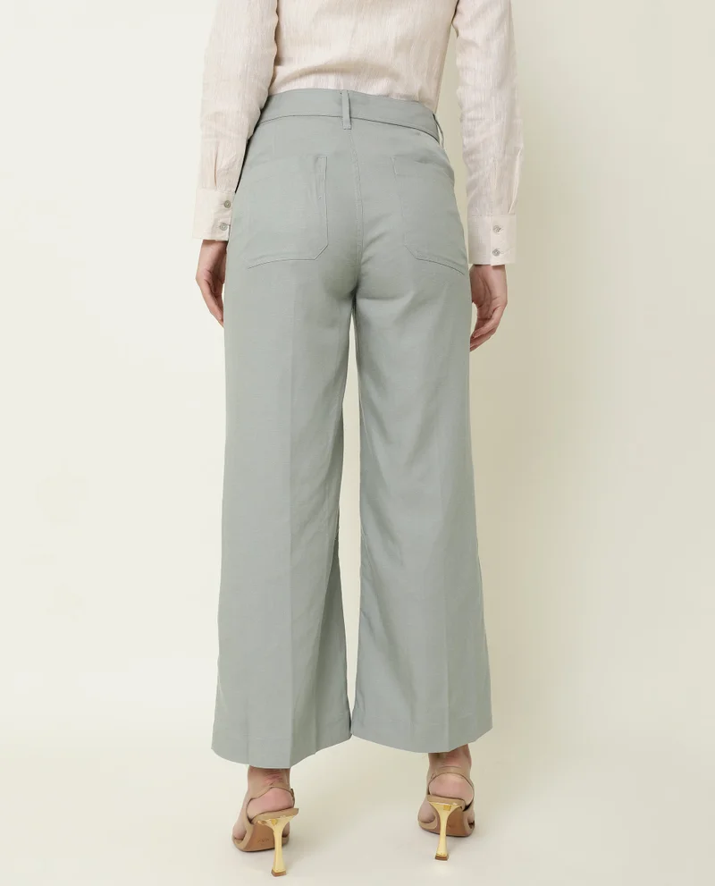 Rareism Women's Mid Rise Wide Leg Lyocell Trousers