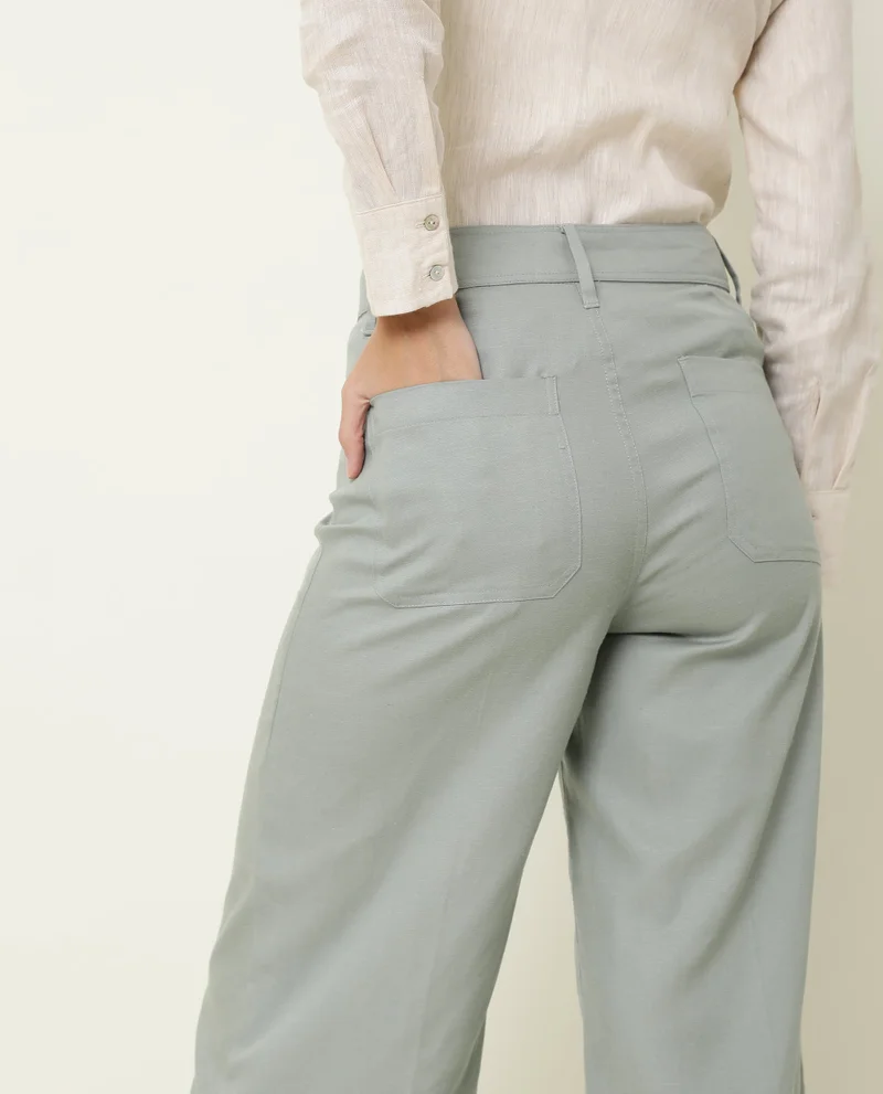 Rareism Women's Mid Rise Wide Leg Lyocell Trousers