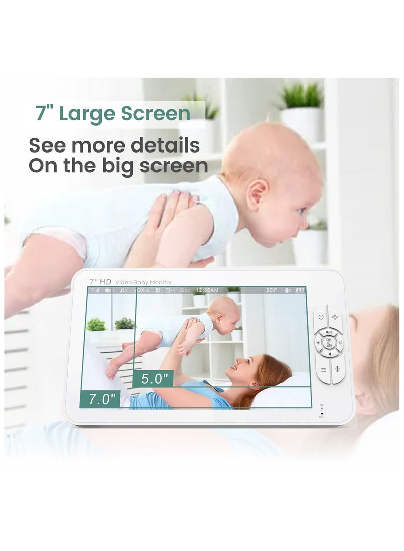 1080P 7-Inch Baby Monitor with Camera and Audio, Upgrade No Wifi 22-Hour Battery Remote Pan-Tilt-Zoom Video Baby Monitor, Night Vision, VOX, 2-Way Talk - Image 2