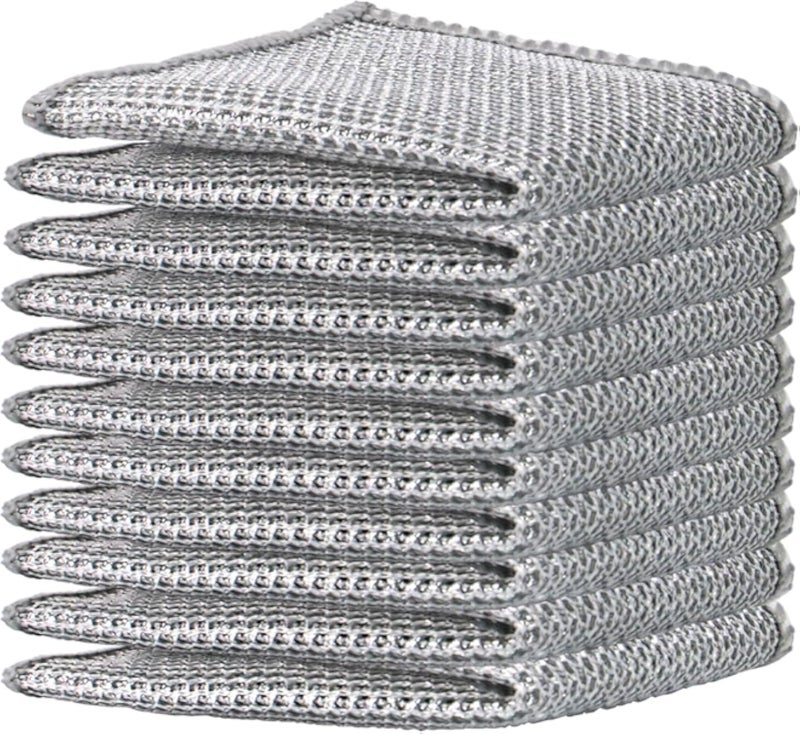 10 pcs Double Layer Multipurpose Wire Dishwashing Rags for Wet and Dry, Multifunctional Non-Scratch Wire Dishcloth Steel Wipes Suitable for Scrubbing and Cleaning Dishes, Pots and Sinks