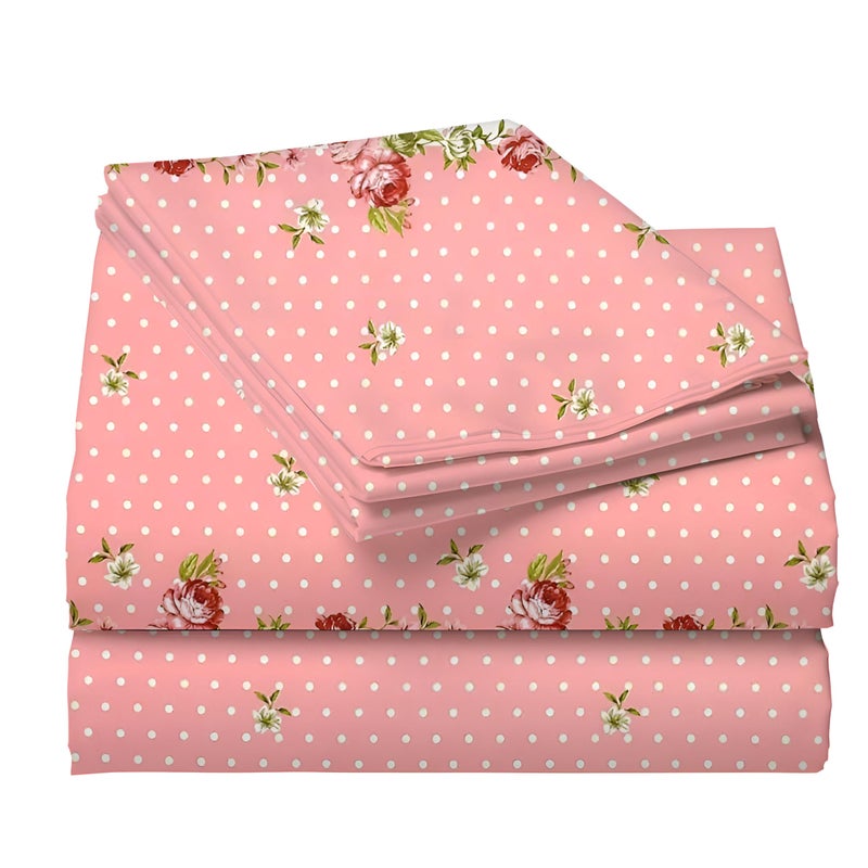 STARNSTYLE Premium 160 TC Ezyption Cotton Blend Floral Printed Pattern Double Bedsheet with 2 Pillow Covers Breathable& Wrinkle Free - 3 Pcs Set 228 x228 cm Pink White - Image 4
