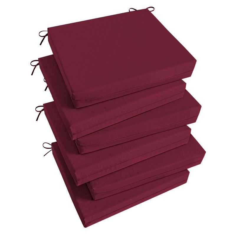 Basic Beyond Outdoor Chair Cushions Set of 6 Square Corner Outdoor Cushions for Patio Furniture Water Resistant Patio Chair Cushions with 2 Ties 185x16x3 Burgundy - Image 2