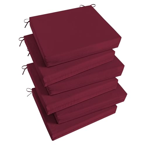 Basic Beyond Outdoor Chair Cushions Set of 6 Square Corner Outdoor Cushions for Patio Furniture Water Resistant Patio Chair Cushions with 2 Ties 185x16x3 Burgundy - Image 1