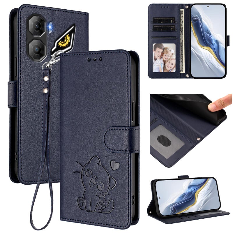 erorex For ZTE nubia Neo 3 Embossed  Cat Leather Phone Case with Hand Strap(Blue) - Image 1