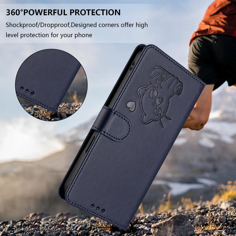 erorex For ZTE nubia Neo 3 Embossed  Cat Leather Phone Case with Hand Strap(Blue) - Image 5