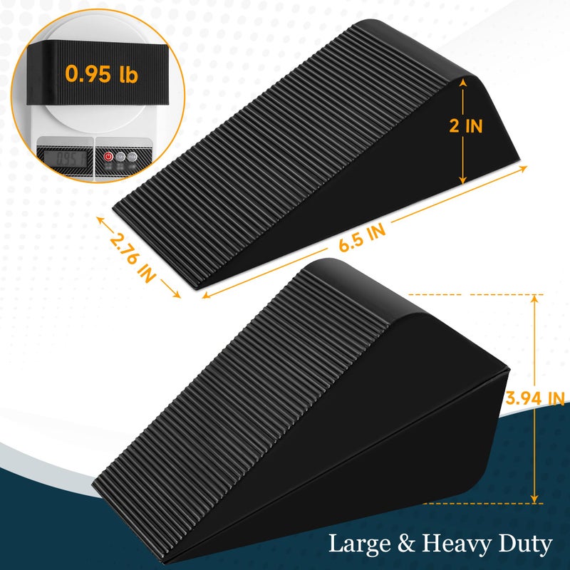 Hurdaos Large Rubber Door Stoppers Wedge for Bottom of Door, Tall up to 2 Inch, 2-Pack Non-Slip Doorstops for Floor, Black Big Sturdy Doorstop for Home Office School Commercial Use - Image 2